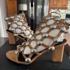 Alexander Wang Tan Suede Stud Sandals Size 37.5 NIB